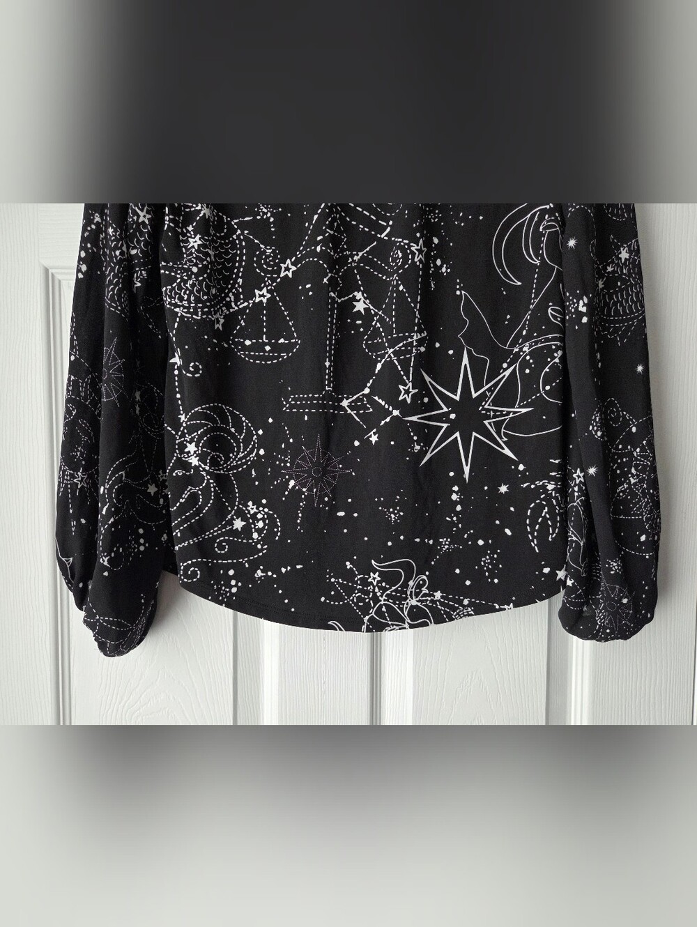 White House Black Market Black Star & Constellation Tie-Neck Blouse - Picture 9 of 10